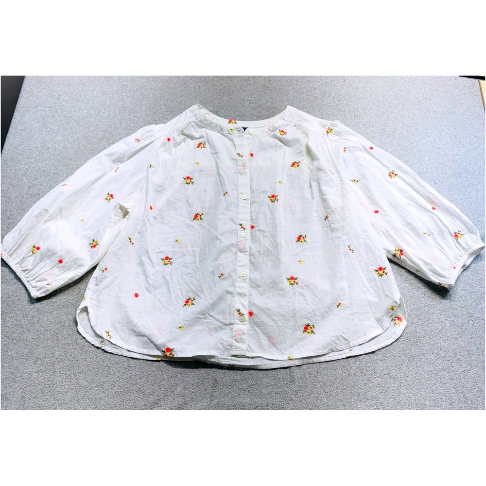 NWT Old Navy Womens L Floral Embroidered Button Down Blouse Balloon Sleeve Boho